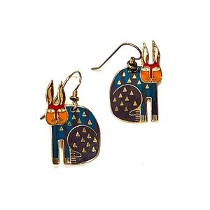 Laurel Burch vintage “Rabbit for Ross” earrings in teal, purple, red enamel